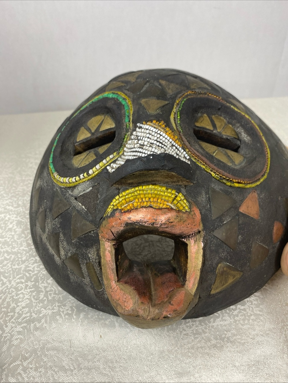 Tribal African Wood Carve Mask Decorative Beads Ashanti